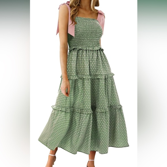 Women’s Floral Maxi Dress Tie Shoulder with Pockets - Picture 1 of 4